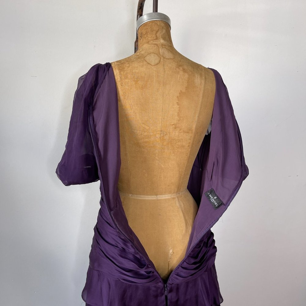 J. Mendel Paris Ruffled Tiered Short Sleeve Silk Evening Dress In Purple Size 10 - Picture 8 of 13